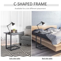 HOMCOM 24" Sofa Side End Table, C Shaped Coffee Tray Couch Table with Steel Frame, Portable Laptop Snack Table for Living Room, Dark Walnut(m-8)