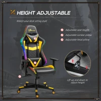 Vinsetto Racing Gaming Chair with RGB LED Lights, Adjustable Height, Gamer Office Chair, Computer Desk Chair, Black/Yellow(m-5)