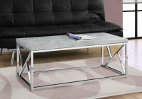 Monarch 47" Contemporary Polished Chrome Metal Frame Accent Cocktail Coffee Table - Grey Cement-Look Finish(m-2)