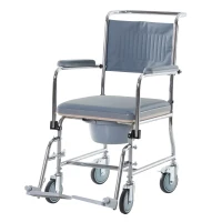 HOMCOM Shower Rolling Chair Personal Mobility Assist Bedside Commode Toilet Chair with Detachable Bucket Armrest Wheelchair Design Armchair for Elder Disabled Pregnant, Grey(m-1)