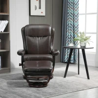 HOMCOM Swivel Recliner Chair Thick Padded with Storage Ottoman, Wrapped Wood Base & Faux Leather for Living Room, Bedroom, Office, Dark Brown(m-8)