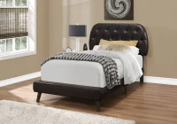 Monarch Twin Size Contemporary Upholstered Bed Frame with Padded Diamond Tufted Headboard and Brown Wood Legs - Brown Leather Look(m-2)