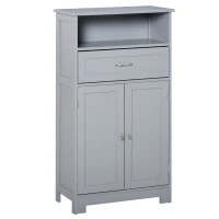 kleankin Modern Bathroom Floor Cabinet, Free Standing Storage Cabinet, Linen Cabinet with Drawer and Adjustable Shelf, Gray(m-1)