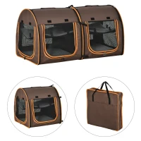 PawHut 39" Portable Soft-Sided Pet Cat Carrier With Divider, Dual Compartment, Soft Cushions, & Storage Bag - Brown(m-8)