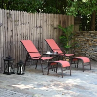 Outsunny 5pc Garden Sling Patio Bistro Set Outdoor Adjustable Lounger Table Footrest Set Brown(m-1)