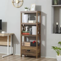 HOMCOM Farmhouse Chic 3-Tier Shelf Bookcase Display Rack with Drawer for Living Room, Bedroom, Office, Natural Wood(m-8)