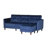 HOMCOM Upholstered L-Shaped Sofa Bed, Reversible Sectional Recliner Sofa Set, Velvet-Touch Sleeper Futon with Footstool, Blue(m-1)