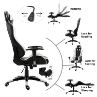 HOMCOM Executive Racecar Style Office Chair Gaming Recliner Swivel Adjustable PU Padded Home Office White(m-5)