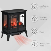 HOMCOM Electric Fireplace Heater, Freestanding Fireplace Stove with Realistic LED Log Flames and Overheating Safety Protection, 1400W, Black(m-4)