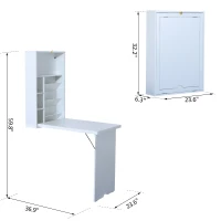 HOMCOM Wall Mounted Fold Out Convertible Desk Laptop Table with Storage Shelf White(m-3)