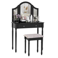 HOMCOM Vanity Table Set with Tri-Folding Mirror, Makeup Dressing Table with Drawers and Padded Stool for Girls, Women, Bedroom(m-2)