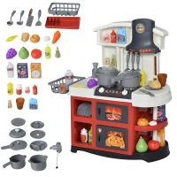 Qaba Kids Kitchen Playset with Simulation of Spray, 52-Piece Toy Kitchen Set, Pretend Play Game Sink with Real Running Water, Ages 3-6(m-1)