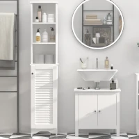 HOMCOM Tall Bathroom Storage Cabinet/Freestanding Linen Tower with 3-Tier Open Adjustable Shelf and Cupboard, White(m-8)