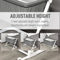 Qaba Baby Bassinet Bedside Sleeper Folding and Adjustable Baby Crib Diaper Changer Nursery Bed for 0-5 Months Infants with Wheels & 5 Height Levels, Dark Grey(m-4)