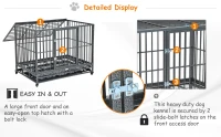 PawHut Heavy Duty Dog Cage Wheeled Pet Crate Exercise Kennel Double Door w/ Metal Tray Grey(m-4)