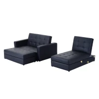 HomCom Button Tufted Sofa Bed Set Sectional Daybed Storage Box Design (Black)(m-3)