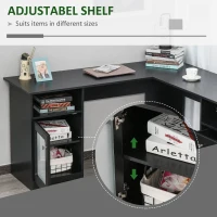 HOMCOM L-Shaped Corner Computer Desk PC Workstation Student Writing Table with Storage Shelf & Drawers, Black(m-8)