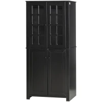 HOMCOM 71" Freestanding Kitchen Pantry Cabinet with Glass Door and Shelves, Tall Cupboard for Dining Room, Living Room, Black(m-1)