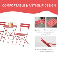 Outsunny 3pc Garden Table Set Foldable Dining Set with 1 Round Table and 2 Chairs Backyard Outdoor, Red(m-5)