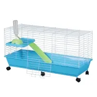 PawHut 40” Steel Plastic Small Animal Pet Cage Kit with Wheels - Blue and White(m-1)