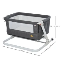 Qaba Baby Bassinet Bedside Sleeper Folding and Adjustable Baby Crib Diaper Changer Nursery Bed for 0-5 Months Infants with Wheels & 5 Height Levels, Dark Grey(m-3)