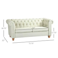 HOMCOM 2-Seater Oversize Loveseat Linen Fabric Sofa Couch 72.8 Inches with Rubberwood Legs & Rolled Arms for Living Room, White(m-3)