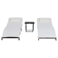 Outsunny 3pcs Patio Wicker Lounge Chair Set Side Table w/ Cushion(m-7)