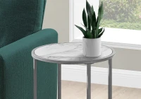 Monarch 24" Round Metal Accent Table with Marble-Look Top - White / Silver Metal(m-3)