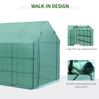 Outsunny Walk-in Greenhouse Plant Garden Hot House with 3 Tiers 18 Shelves, Roll-Up Zipper Door, Growing Shelter for Flowers, 8' x 6' x 7', Green(m-6)
