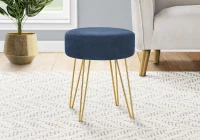 Monarch Upholstered Ottoman Stool with Tall Slim Hairpin Legs - Blue / Gold Metal(m-2)