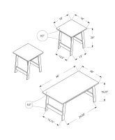 Monarch 3 Piece Modern Minimalist Wood-Look Coffee Table / Two Matching End Tables Set - Grey(m-4)