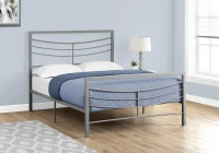 Monarch 56" Contemporary Curved Horizontal Slat Metal Bed Frame - Full Size - Silver Finish(m-2)