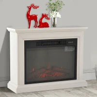 HOMCOM 31" W x 24.5" H Electric Fireplace Mantel TV Stand, Media Console Center Cabinet with Remote Control, White(m-2)