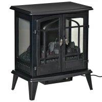 HOMCOM Electric Fireplace Heater, Freestanding Fireplace Stove with Realistic LED Log Flames and Overheating Safety Protection, 1400W, Black(m-10)