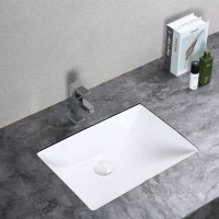 Kleankin Rectangular Undermount Vessel Sink Porcelain Ceramic Bathroom Vanity Sink Art Basin - Glossy White(m-2)