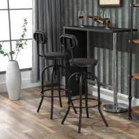 HOMCOM Set of 2 Swivel Mid-Back Barstools, Industrial Style Kitchen Stool Wooden Seat Armless with Adjustable Height ,Steel Frame(m-9)