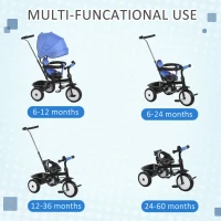 Qaba Baby Tricycle 2 In 1 Trike with Adjustable Canopy Detachable Guardrail Belt for Age 6-60 Months, Blue(m-6)