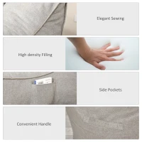 HOMCOM Bean Bag Chair, Stuffed Large Lounger for Indoors, Includes Washable Cover, Side Pockets and Backrest, for Kids and Adults, Grey(m-5)