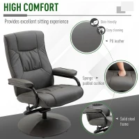 HOMCOM Adjustable Leisure Recliner Chair and Ottoman Set with Swiveling Base, Faux Leather, Grey(m-6)