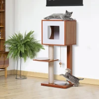 PawHut Cat Furniture Kitten House with Scratching Post Condo Activity Center and Cushion(m-1)