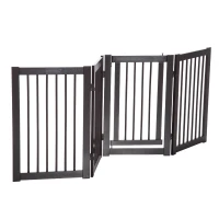 PawHut Free Standing Wooden Pet Gate Indoor Dog Barrier Foldable Step Over Doorway Fence Safety Gate with Open Door Z Shape 4 Panel(m-2)