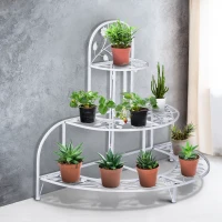 Outsunny 3 Tier Plant Stand Metal Butterfly Leaf Outdoor Potted - White(m-12)