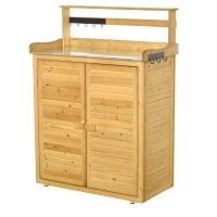 Outsunny Backyard Garden Tool Storage Shed, Outdoor Storage & Potting Bench with 2 Magnetic Close Doors & Large Interior Storage Space