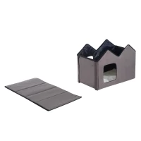 PawHut Double Heated Cat House Portable Indoor/Outdoor Kitty Shelter for Ferral Cat in Winter, Brown(m-9)