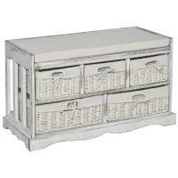 HOMCOM Wooden Shoe Bench with Cushion, Entryway Bench with 5 Removable Storage Baskets for Entryway, Living Room, Cream White(m-1)