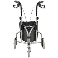HOMCOM Steel Walker for Seniors, Three Wheel Adjustable Height Rollator with Handbrakes and Storage Bag(m-8)