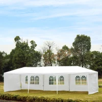 Outsunny 10X30ft Gazebo Canopy Party Tent Outdoor Event Sunshade Portable with 5 Removable Sidewalls White(m-1)