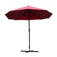 Outsunny 15ft Outdoor Twin Patio Umbrella Garden Double-Sided Market Parasol Sun Shelter with Crank Wine Red(m-7)