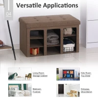 HOMCOM Modern Folding Shoe Storage Bench with Flipping Lid, Ottoman Bench for Bedroom & Hallway with 9 Cubes, Brown(m-7)