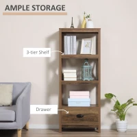 HOMCOM 3-Tier Narrow Bookshelf, Bookcase, Display Shelf with Storage Shelving Unit Home Organizer with Drawer for Living Room, Study(m-4)